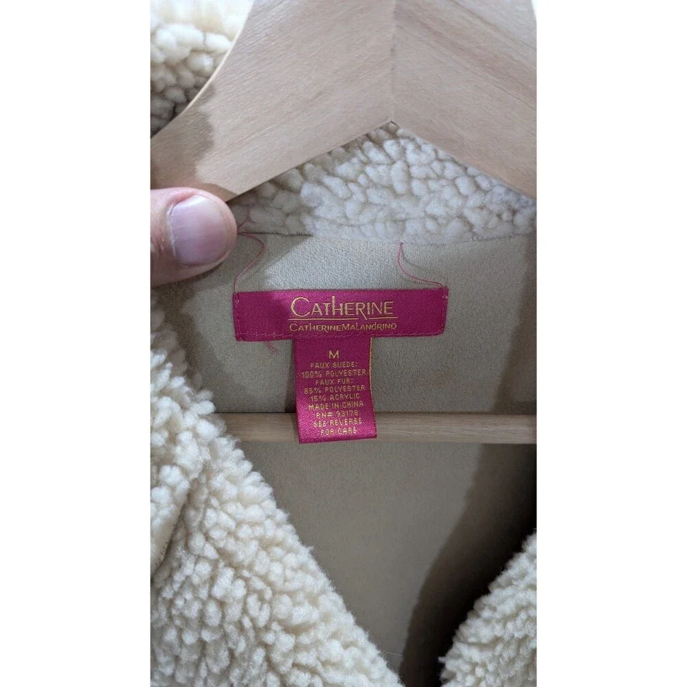 Catherine Malandrino Faux Shearling Moto Jacket Medium Beige Suede Zip - Picture 4 of 10